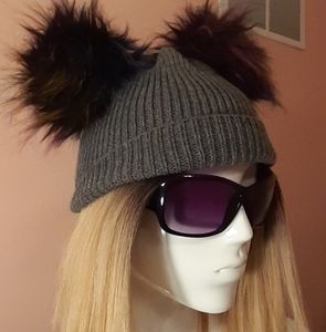 Gray Double Pompom Iconic Beanies